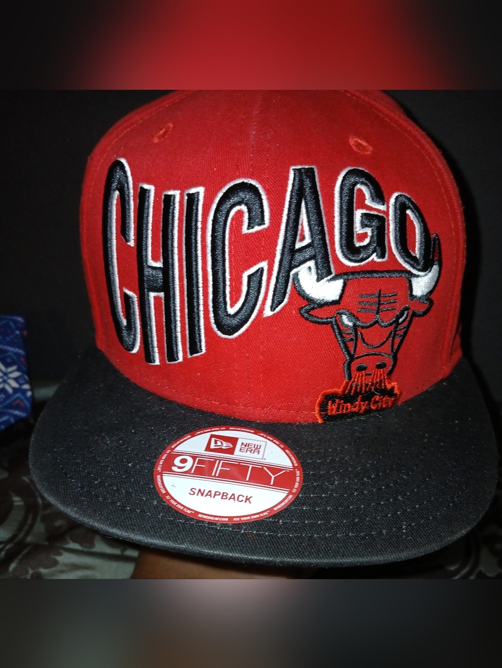 Pre-loved Unisex NBA Green and Red Snapback Hat with Hologram Sticker.